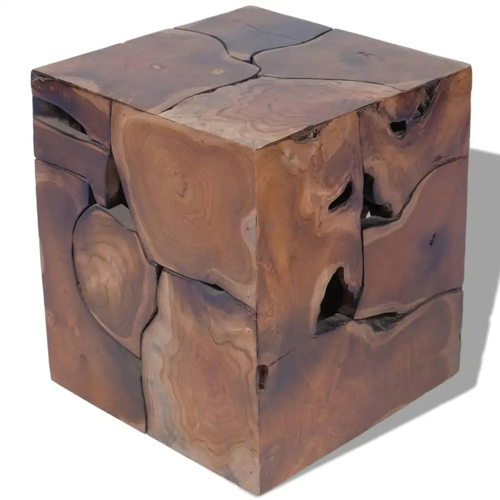 Set of 2 Solid Teak Wood Stools – Brown