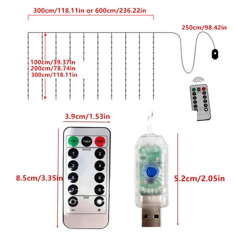 USB Curtain Fairy Lights with Remote (3x3M / 6x3M)