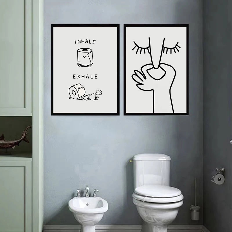 Funny Bathroom Poster – Black & White Canvas Print