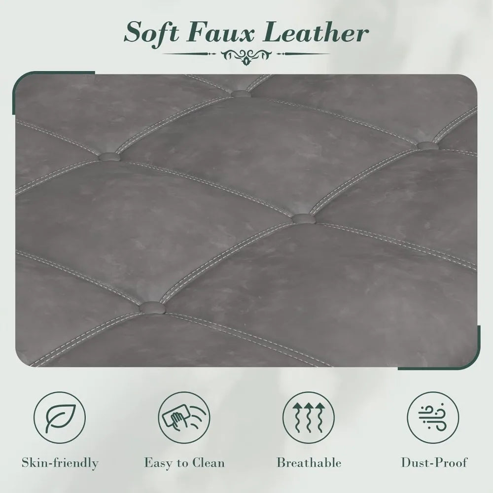 51” Tufted Faux Leather Storage Bench Ottoman