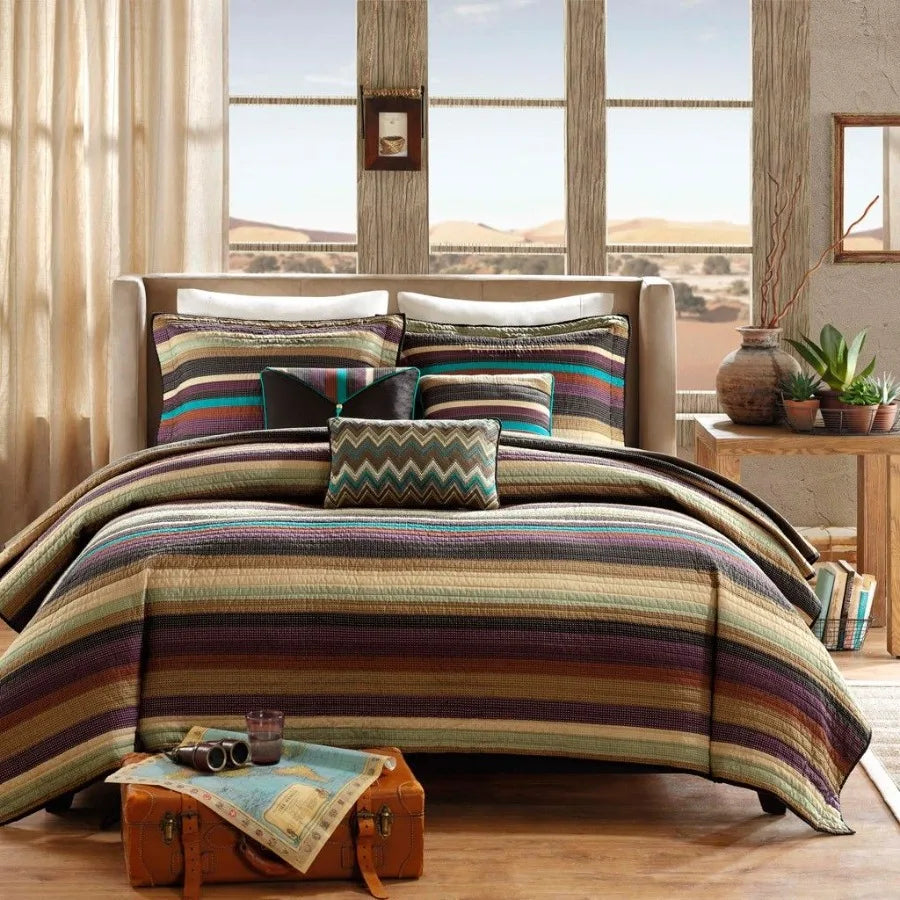Reversible Quilt Set with Throw Pillows Multi Full Queen
