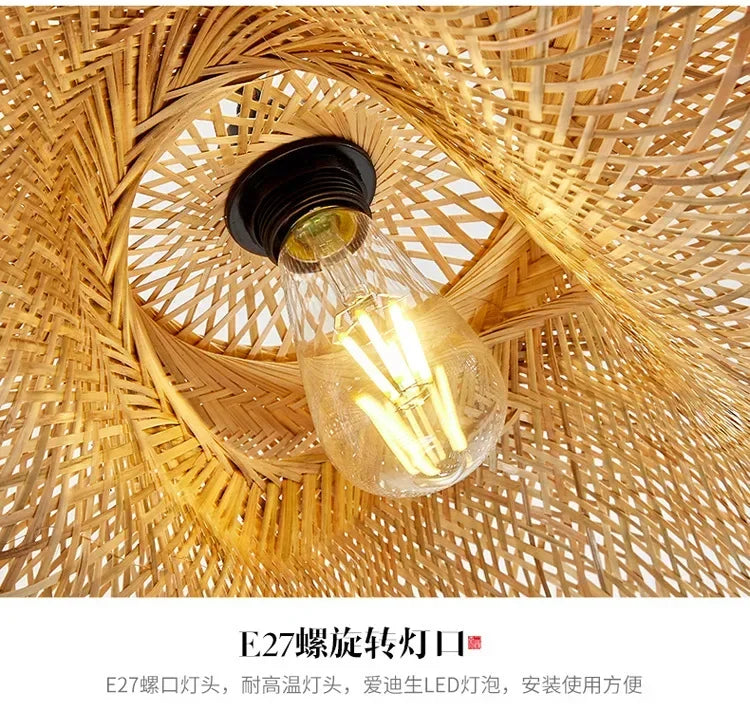 Handmade Bamboo Weaving LED Pendant Light