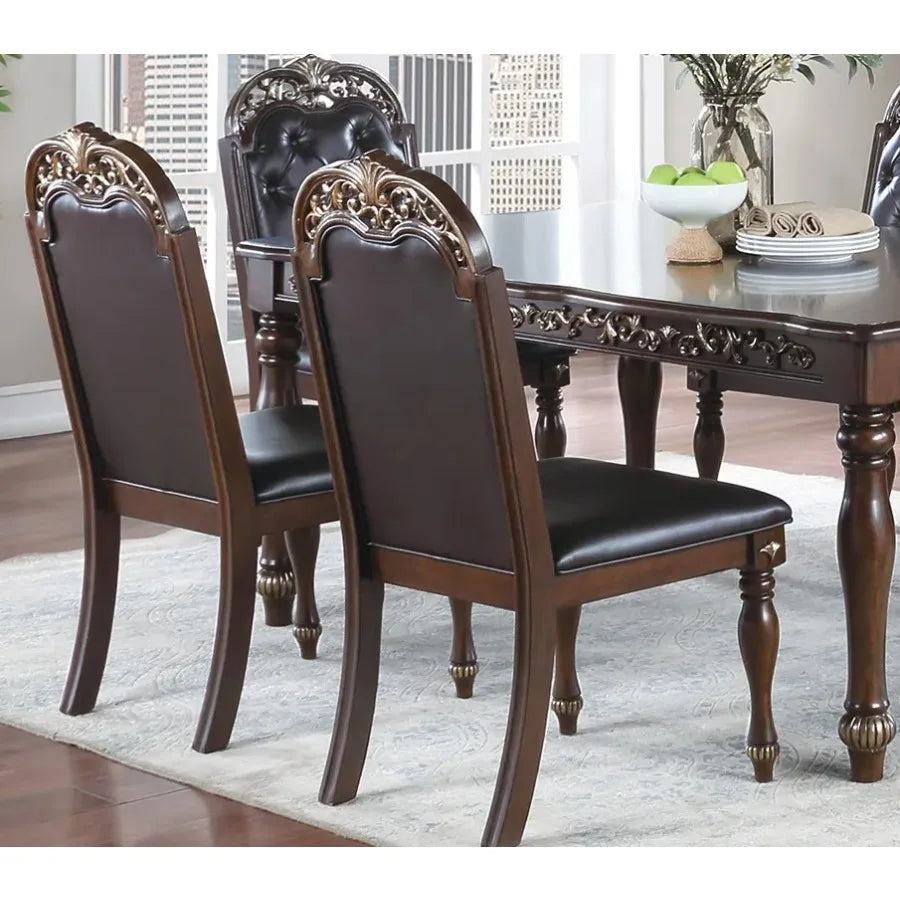 Set of 2 Formal Tufted Side Chairs – Brown Rubberwood