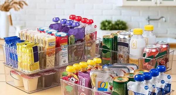 4-Pack XL Plastic Pantry Storage Bins with Dividers