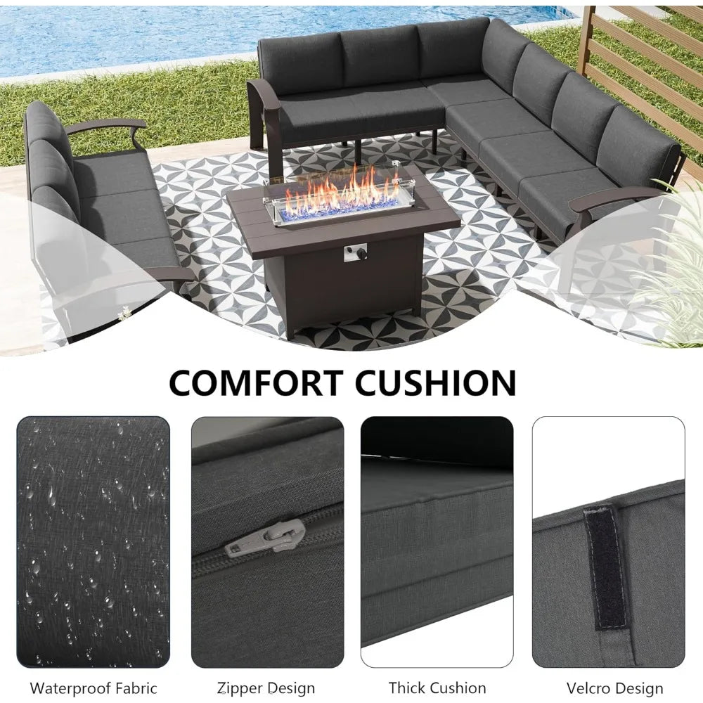 8-Seat Aluminum Patio Furniture Set with Fire Pit Table