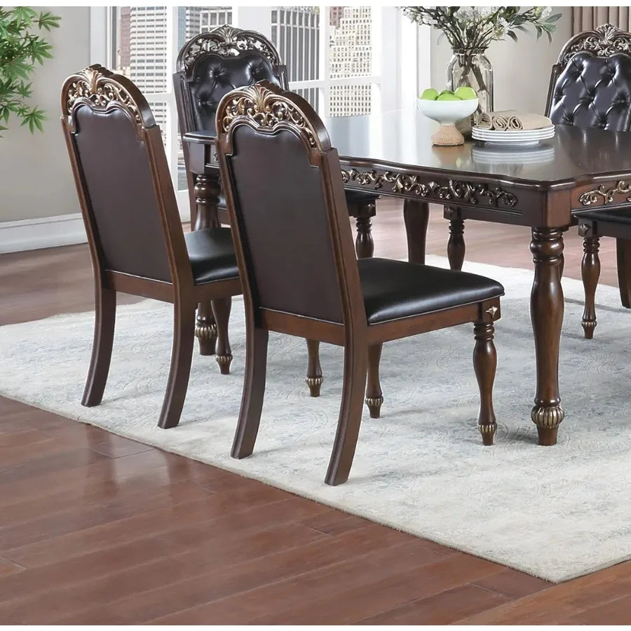 Set of 2 Formal Tufted Side Chairs – Brown Rubberwood