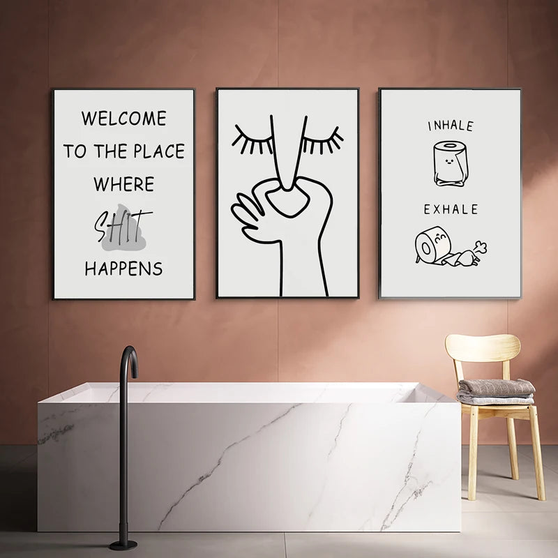 Funny Bathroom Poster – Black & White Canvas Print