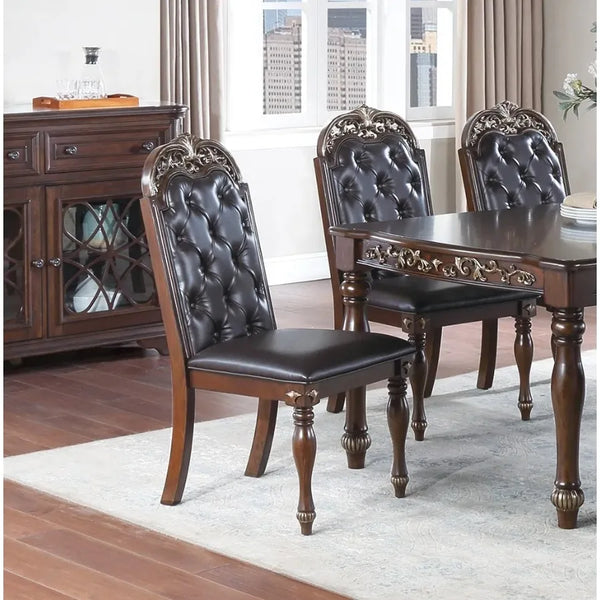 Set of 2 Formal Tufted Side Chairs – Brown Rubberwood