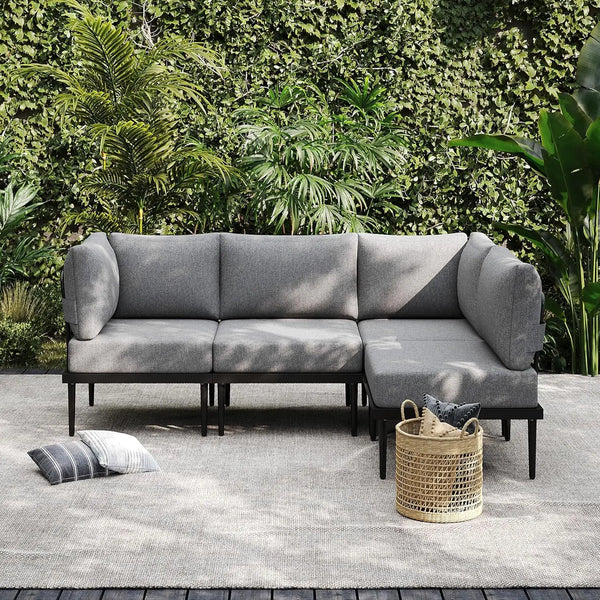 4-Piece Metal Outdoor Sectional Set with 6-Inch Olefin Cushions