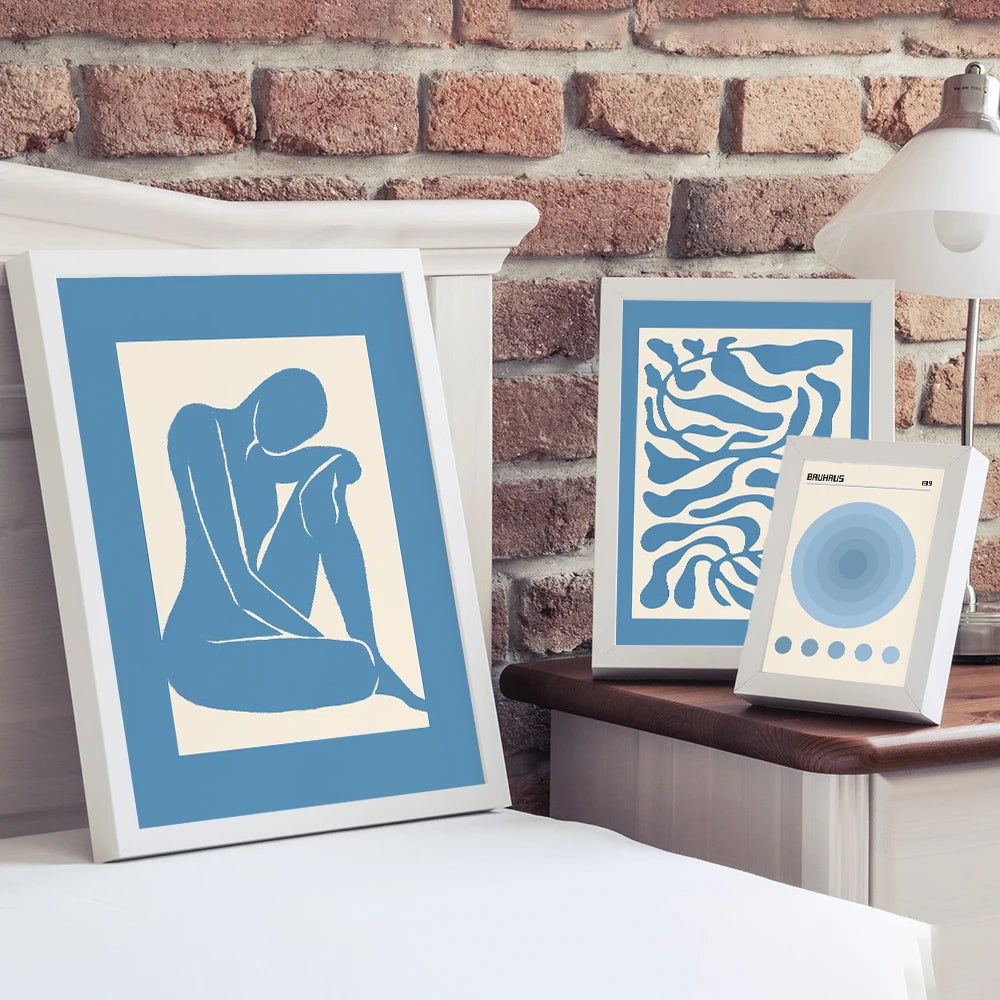 Blue Gallery Wall Art Set – Flower Market & Abstract Prints