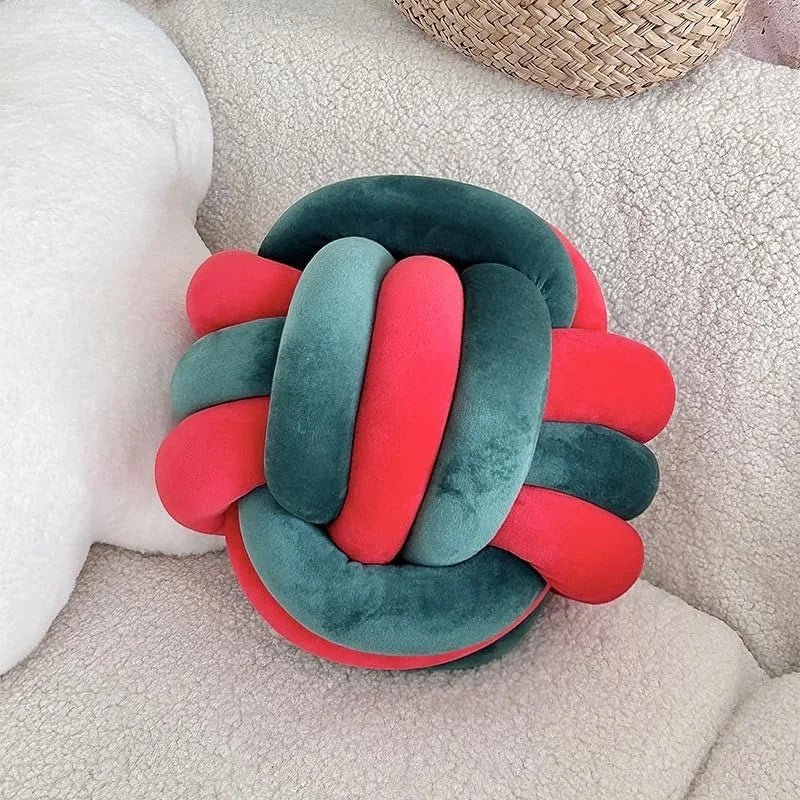 Handmade Knot Ball Throw Pillow – Round Plush Cushion
